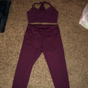 Fabletics purple sports bra and crop leggings